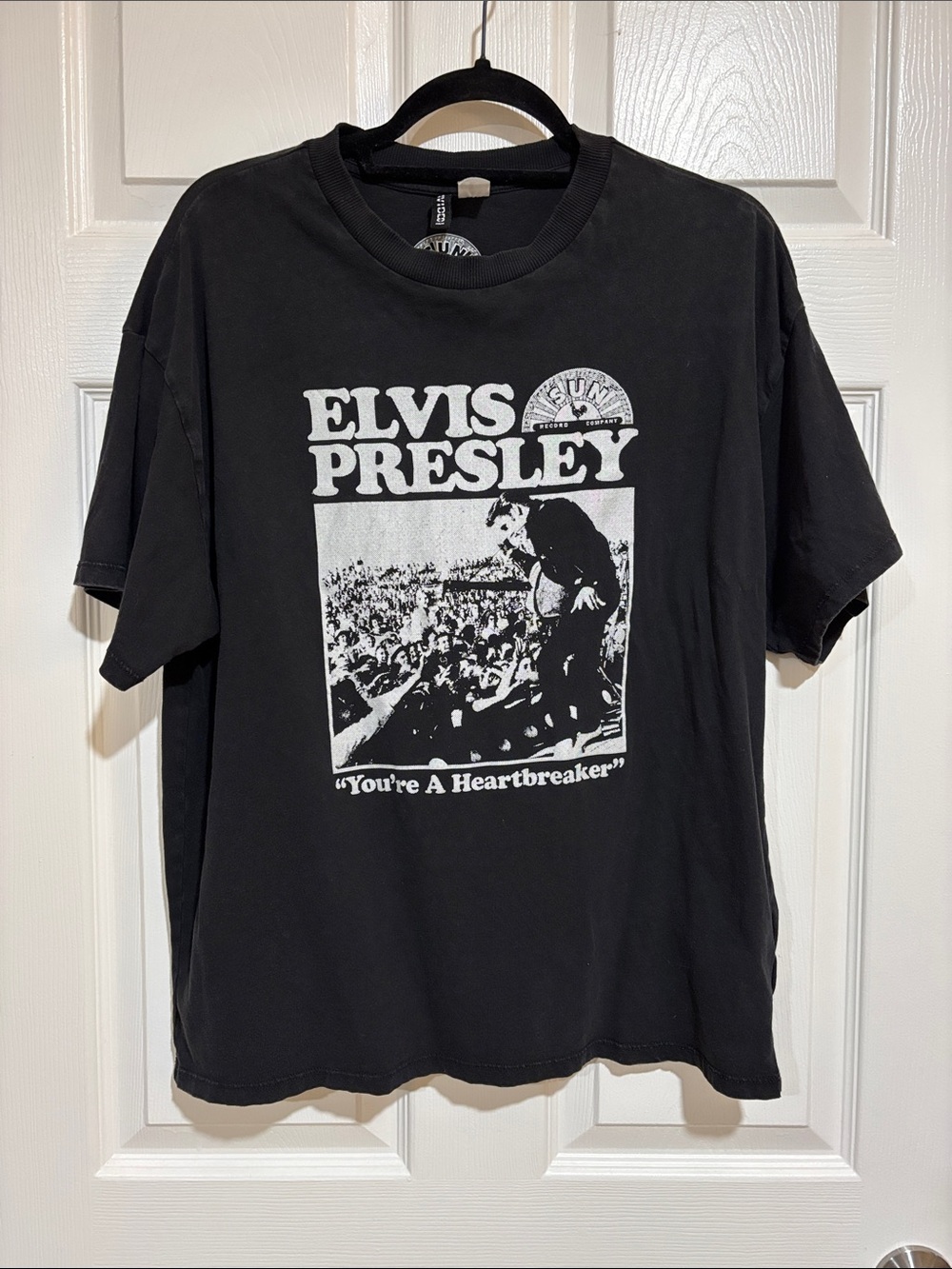 H&M DIVIDED Black Elvis Presley Graphic Oversized T-shirt Size XS